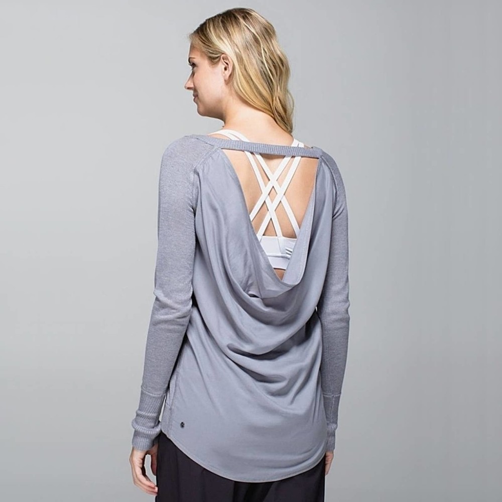 Lululemon Unity Drape-Back Keyhole Pullover Sweater in Heathered Fossil - Picture 3 of 12